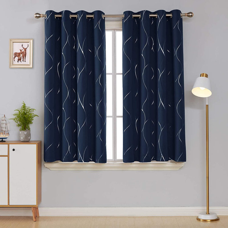 Orren Ellis Blackout Curtains, Wave Foil Print Pattern Room Darkening